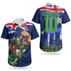 Personalized Canberra Raiders Rugby Couples Matching Off Shoulder Short Dress and Hawaiian Shirt Viking Mascot And Canberra Skyline Flag Art