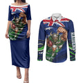 Personalized Canberra Raiders Rugby Couples Matching Puletasi and Long Sleeve Button Shirt Viking Mascot And Canberra Skyline Flag Art