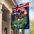 Personalized Canberra Raiders Rugby Garden Flag Viking Mascot And Canberra Skyline Flag Art