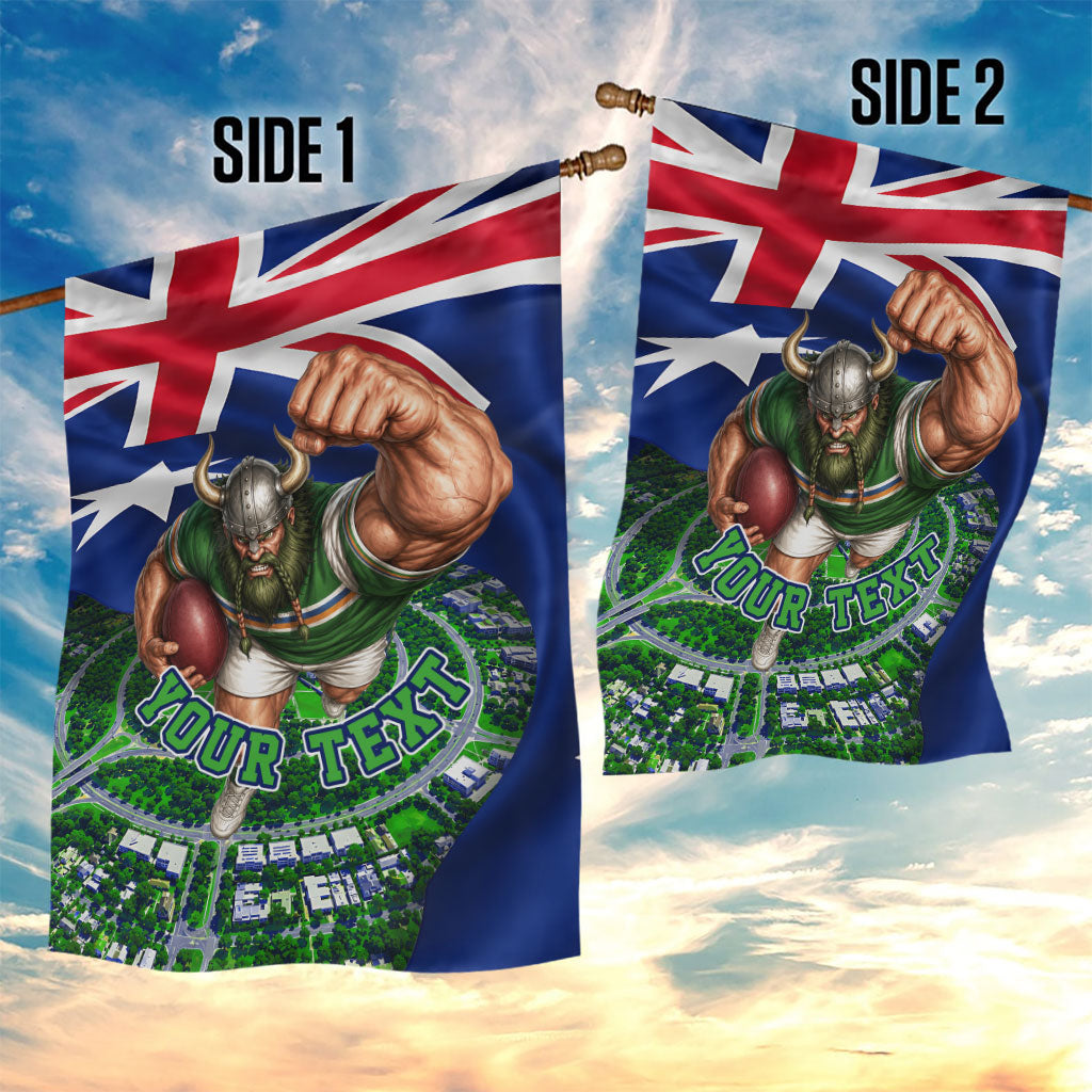 Personalized Canberra Raiders Rugby Garden Flag Viking Mascot And Canberra Skyline Flag Art