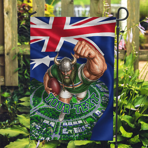 Personalized Canberra Raiders Rugby Garden Flag Viking Mascot And Canberra Skyline Flag Art