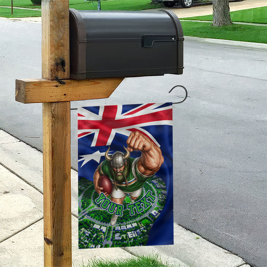Personalized Canberra Raiders Rugby Garden Flag Viking Mascot And Canberra Skyline Flag Art
