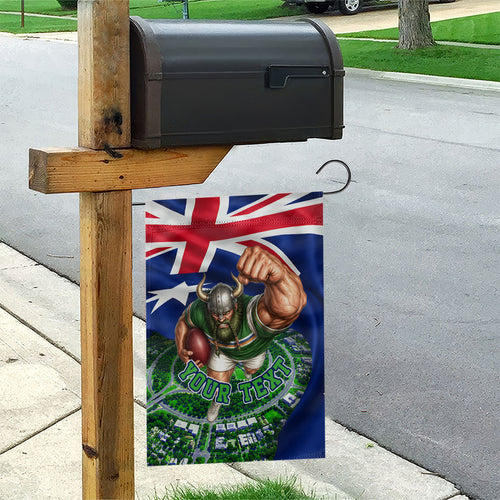 Personalized Canberra Raiders Rugby Garden Flag Viking Mascot And Canberra Skyline Flag Art