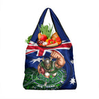 Personalized Canberra Raiders Rugby Grocery Bag Viking Mascot And Canberra Skyline Flag Art