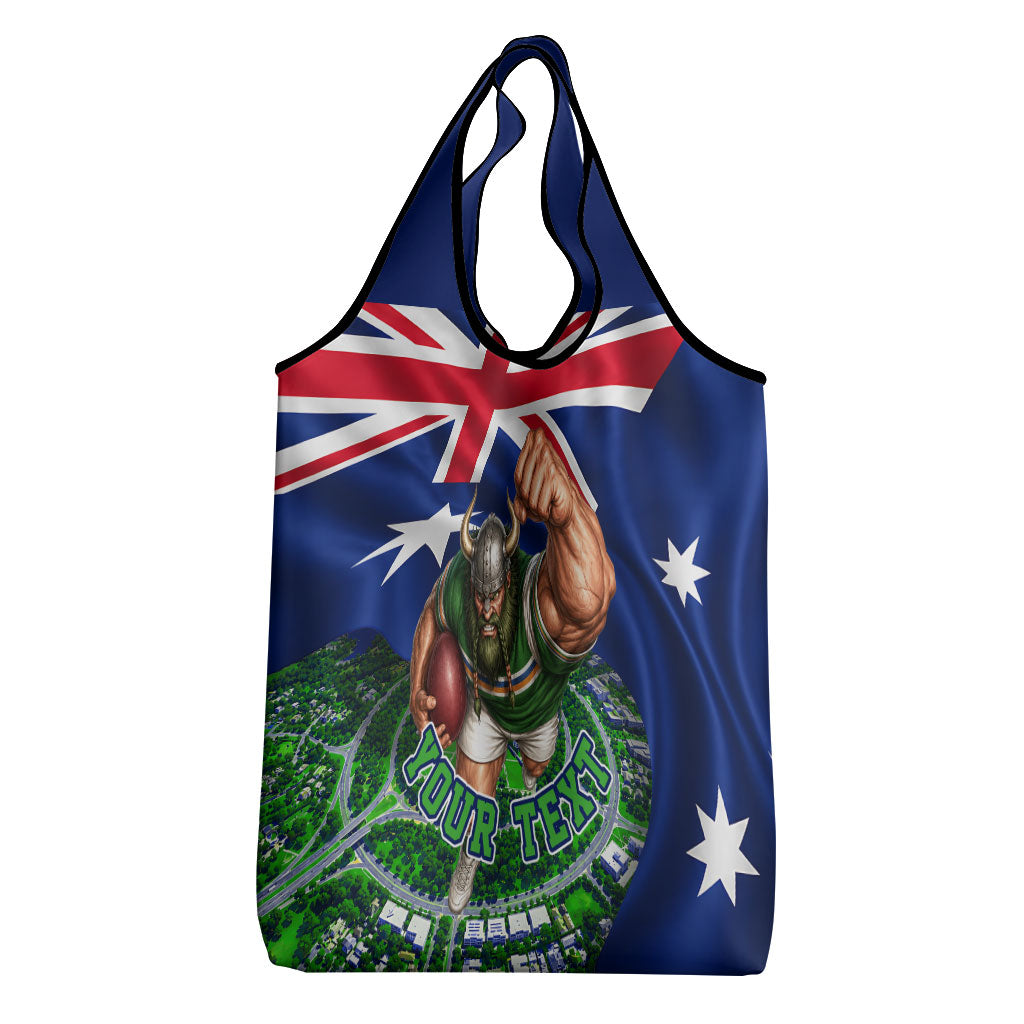 Personalized Canberra Raiders Rugby Grocery Bag Viking Mascot And Canberra Skyline Flag Art
