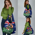 Personalized Canberra Raiders Rugby Grocery Bag Viking Mascot And Canberra Skyline Flag Art