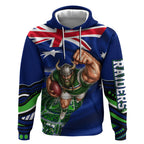 Personalized Canberra Raiders Rugby Hoodie Viking Mascot And Canberra Skyline Flag Art