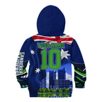Personalized Canberra Raiders Rugby Kid Hoodie Viking Mascot And Canberra Skyline Flag Art