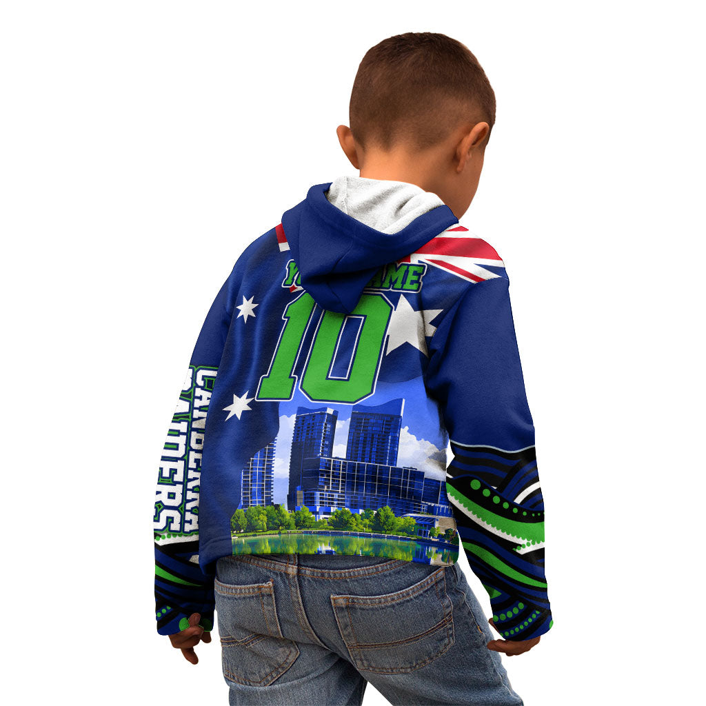 Personalized Canberra Raiders Rugby Kid Hoodie Viking Mascot And Canberra Skyline Flag Art