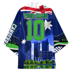 Personalized Canberra Raiders Rugby Kimono Viking Mascot And Canberra Skyline Flag Art