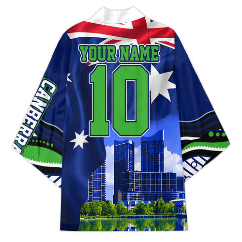 Personalized Canberra Raiders Rugby Kimono Viking Mascot And Canberra Skyline Flag Art