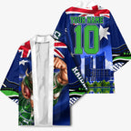Personalized Canberra Raiders Rugby Kimono Viking Mascot And Canberra Skyline Flag Art