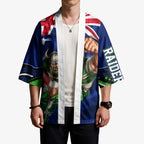 Personalized Canberra Raiders Rugby Kimono Viking Mascot And Canberra Skyline Flag Art