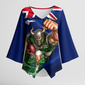 Personalized Canberra Raiders Rugby Kimono Sleeve Blouse Viking Mascot And Canberra Skyline Flag Art