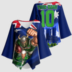 Personalized Canberra Raiders Rugby Kimono Sleeve Blouse Viking Mascot And Canberra Skyline Flag Art