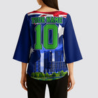 Personalized Canberra Raiders Rugby Kimono Sleeve Blouse Viking Mascot And Canberra Skyline Flag Art