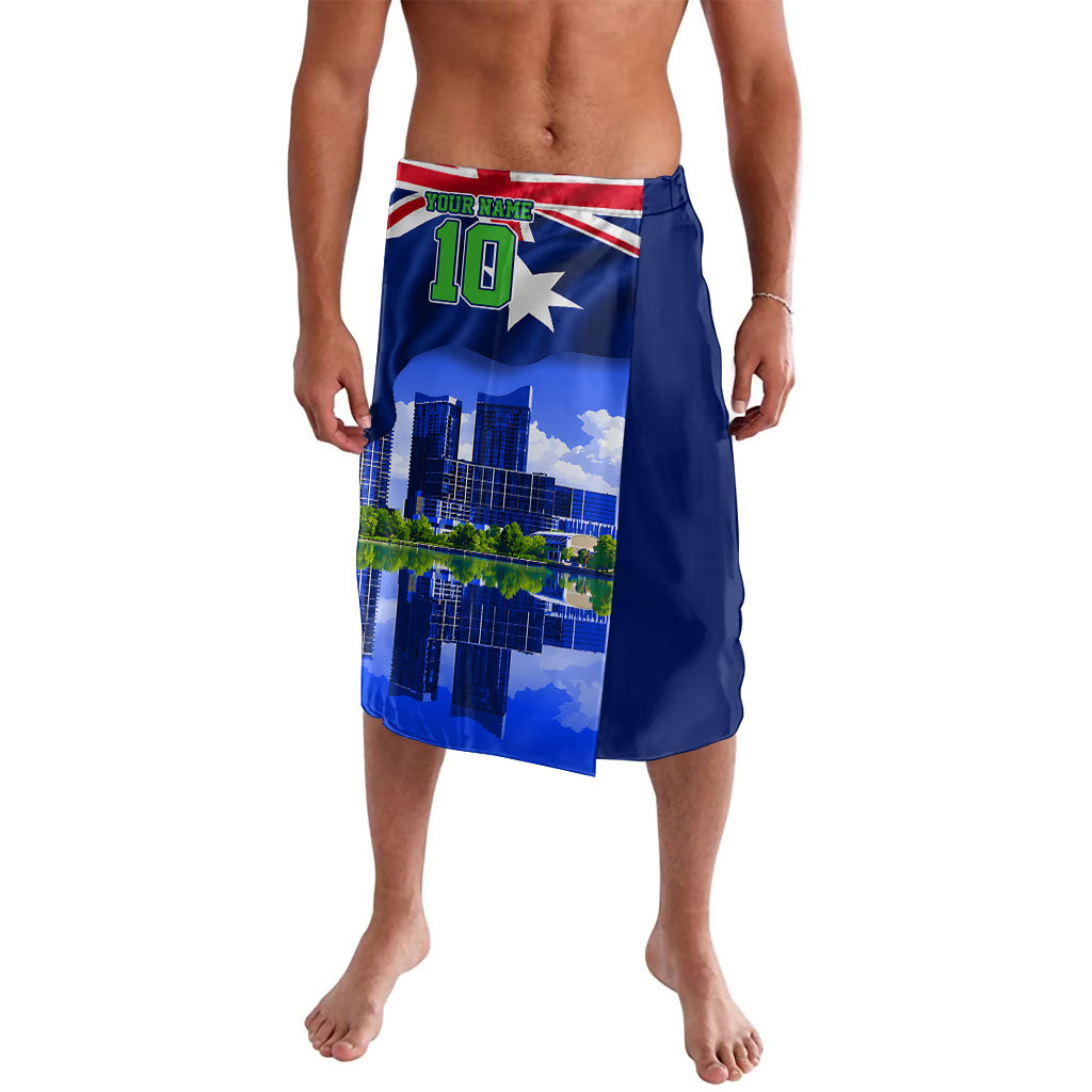 Personalized Canberra Raiders Rugby Lavalava Viking Mascot And Canberra Skyline Flag Art