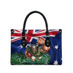 Personalized Canberra Raiders Rugby Leather Bag Viking Mascot And Canberra Skyline Flag Art