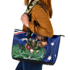 Personalized Canberra Raiders Rugby Leather Tote Bag Viking Mascot And Canberra Skyline Flag Art