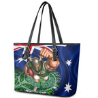 Personalized Canberra Raiders Rugby Leather Tote Bag Viking Mascot And Canberra Skyline Flag Art
