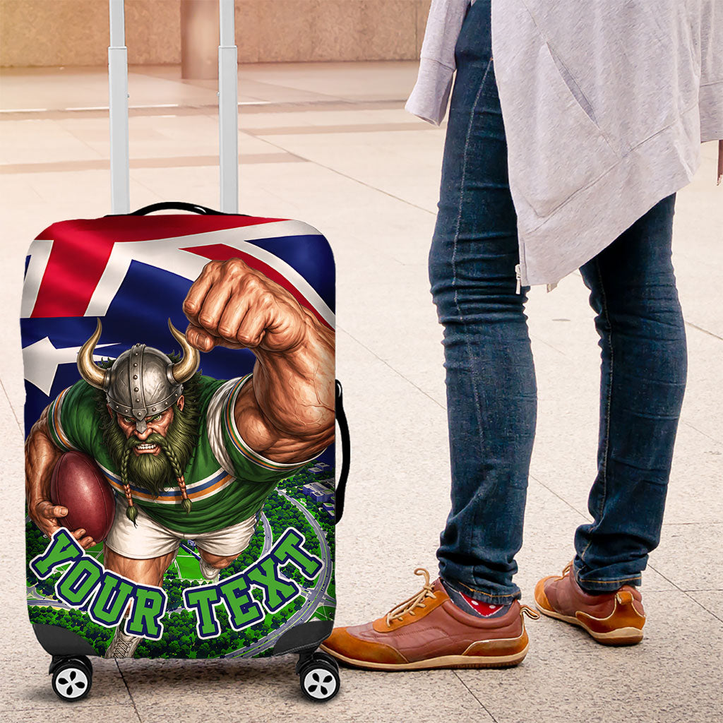 Personalized Canberra Raiders Rugby Luggage Cover Viking Mascot And Canberra Skyline Flag Art