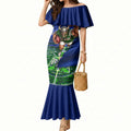 Personalized Canberra Raiders Rugby Mermaid Dress Viking Mascot And Canberra Skyline Flag Art