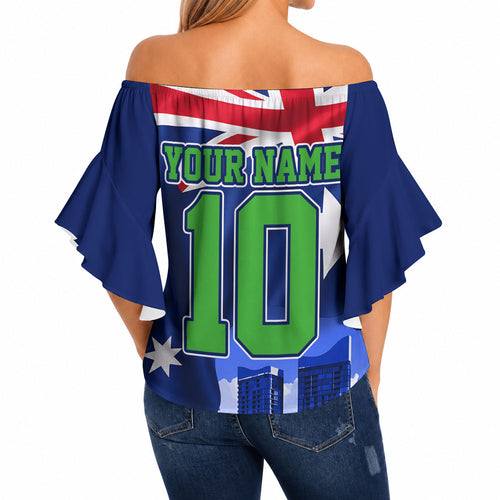 Personalized Canberra Raiders Rugby Off Shoulder Wrap Waist Top Viking Mascot And Canberra Skyline Flag Art