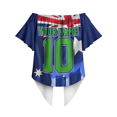Personalized Canberra Raiders Rugby Off Shoulder Wrap Waist Top Viking Mascot And Canberra Skyline Flag Art