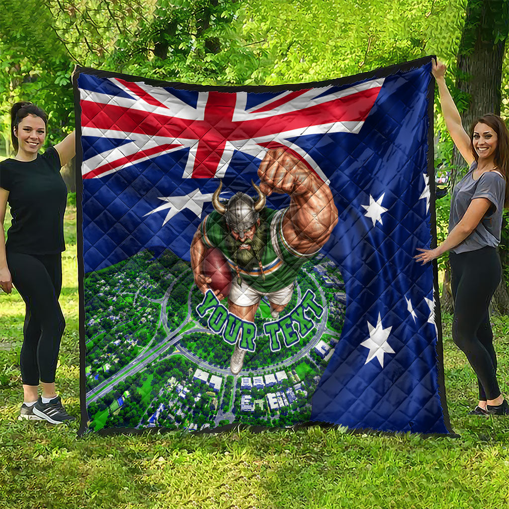 Personalized Canberra Raiders Rugby Quilt Viking Mascot And Canberra Skyline Flag Art