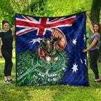 Personalized Canberra Raiders Rugby Quilt Viking Mascot And Canberra Skyline Flag Art