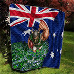 Personalized Canberra Raiders Rugby Quilt Viking Mascot And Canberra Skyline Flag Art