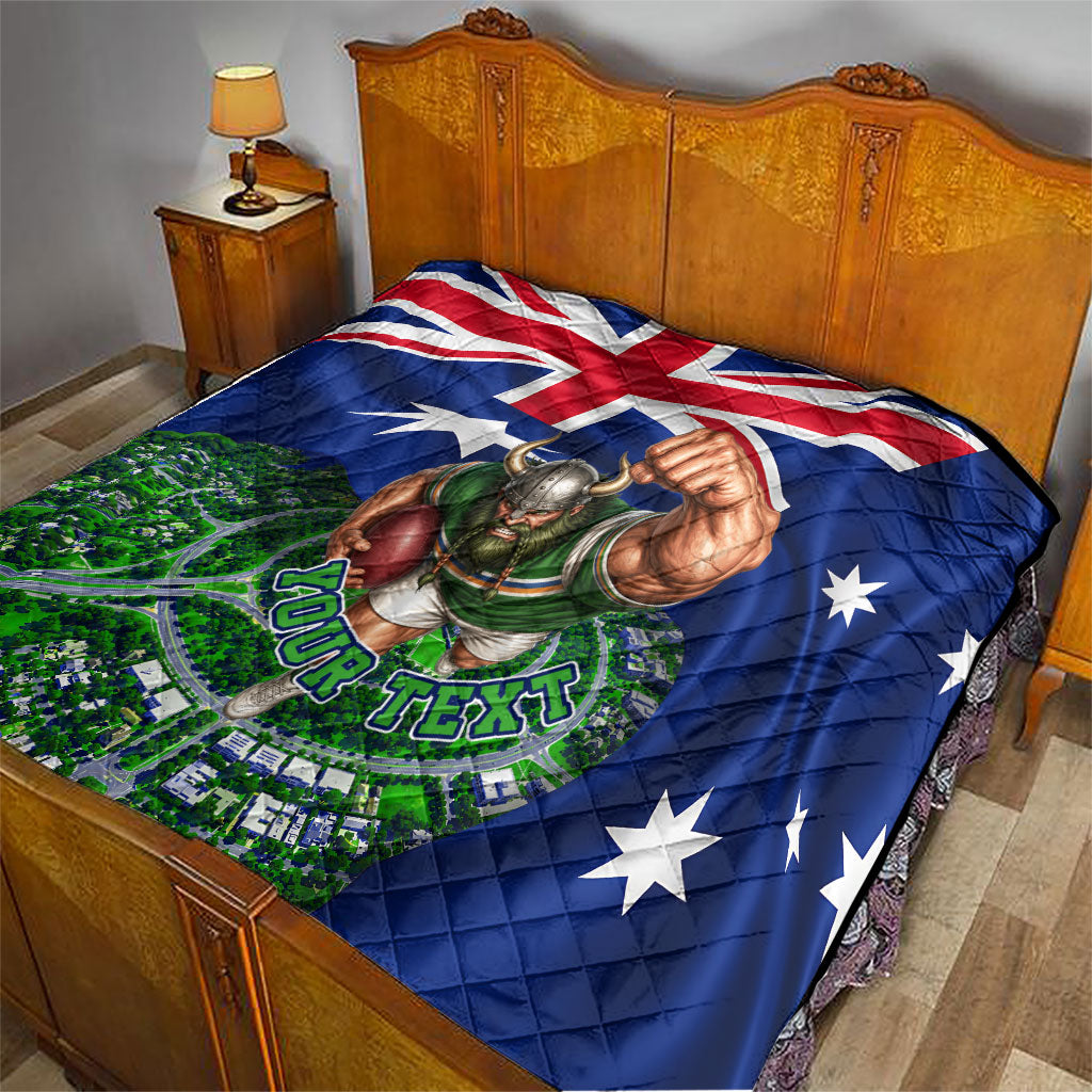 Personalized Canberra Raiders Rugby Quilt Viking Mascot And Canberra Skyline Flag Art