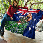 Personalized Canberra Raiders Rugby Quilt Viking Mascot And Canberra Skyline Flag Art