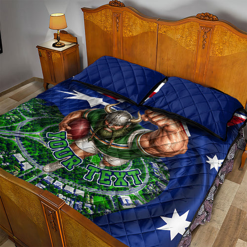 Personalized Canberra Raiders Rugby Quilt Bed Set Viking Mascot And Canberra Skyline Flag Art