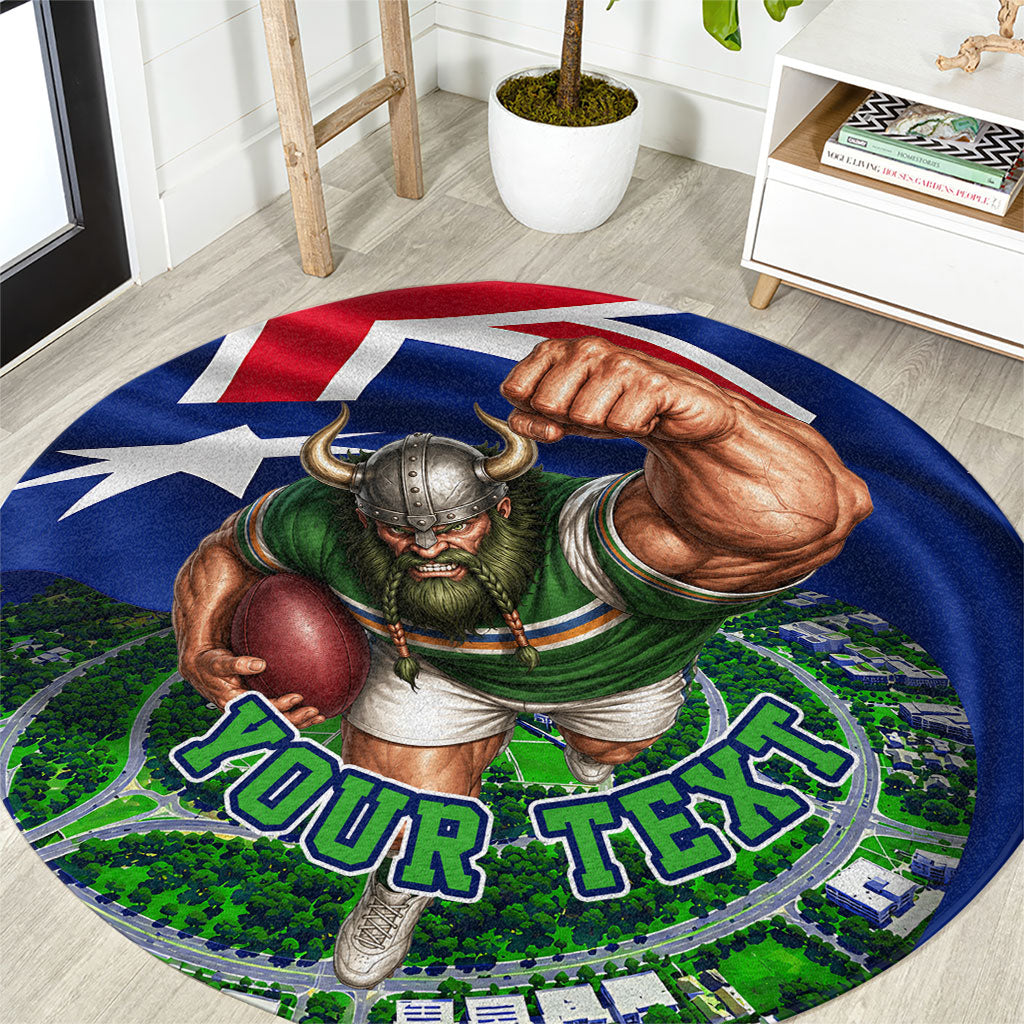 Personalized Canberra Raiders Rugby Round Carpet Viking Mascot And Canberra Skyline Flag Art