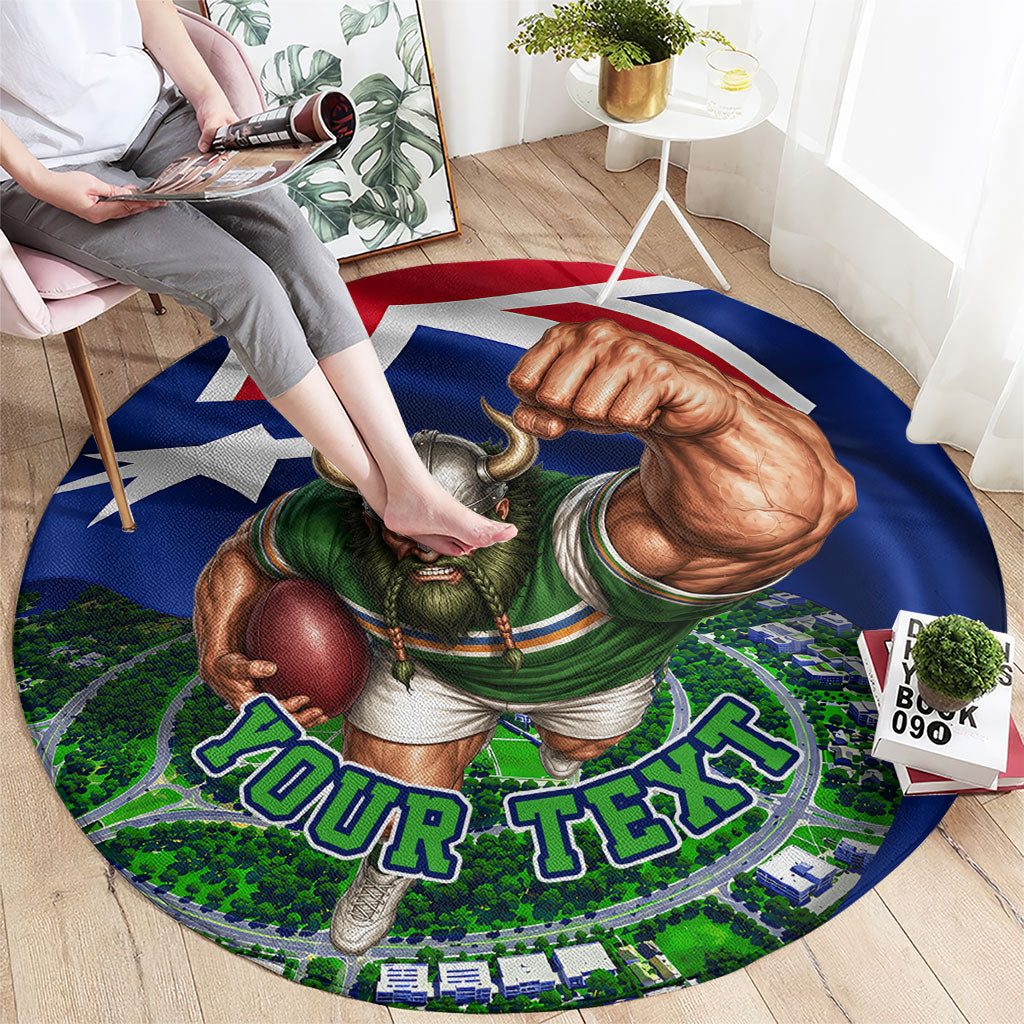 Personalized Canberra Raiders Rugby Round Carpet Viking Mascot And Canberra Skyline Flag Art