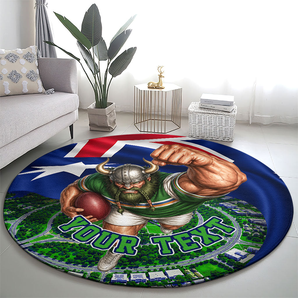 Personalized Canberra Raiders Rugby Round Carpet Viking Mascot And Canberra Skyline Flag Art
