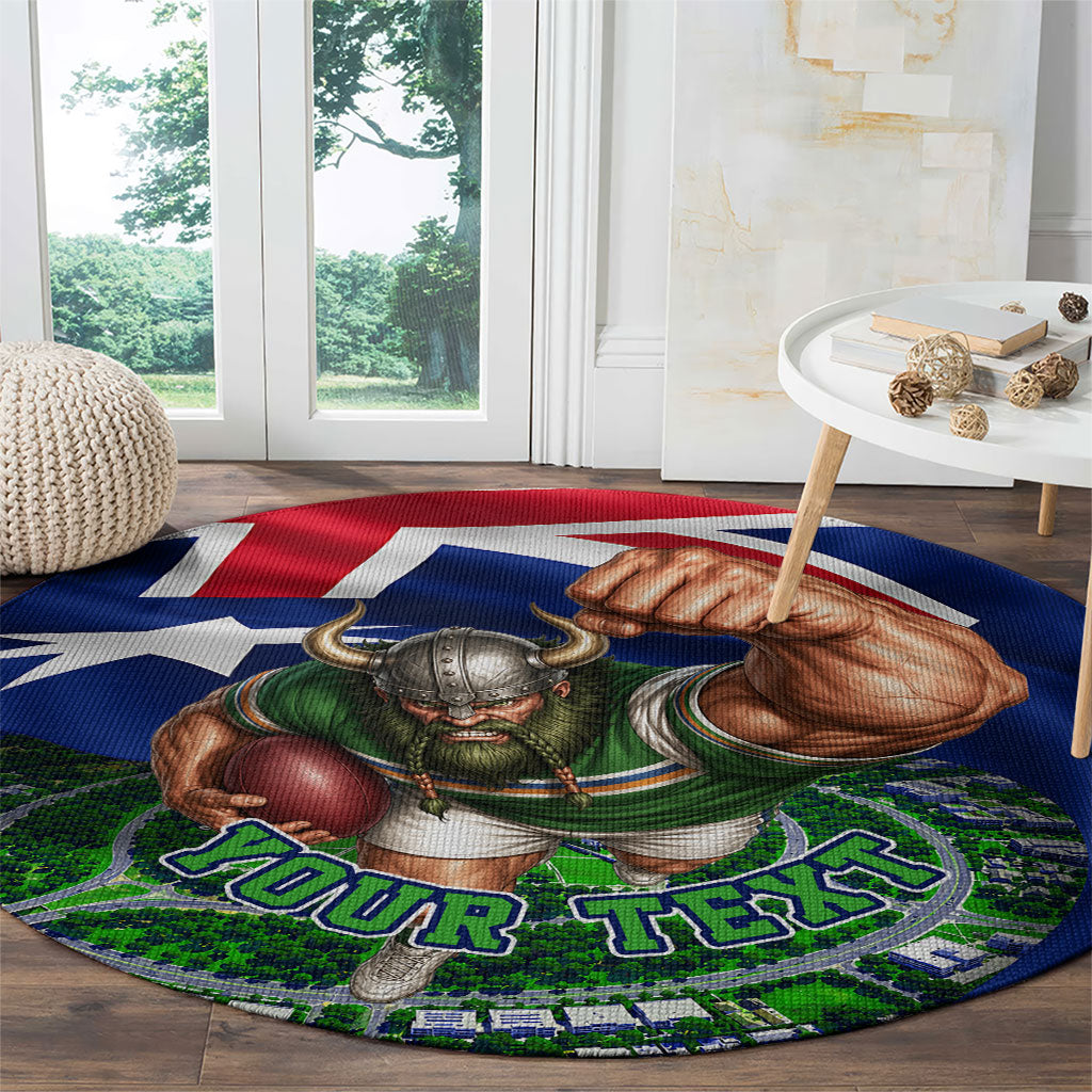 Personalized Canberra Raiders Rugby Round Carpet Viking Mascot And Canberra Skyline Flag Art