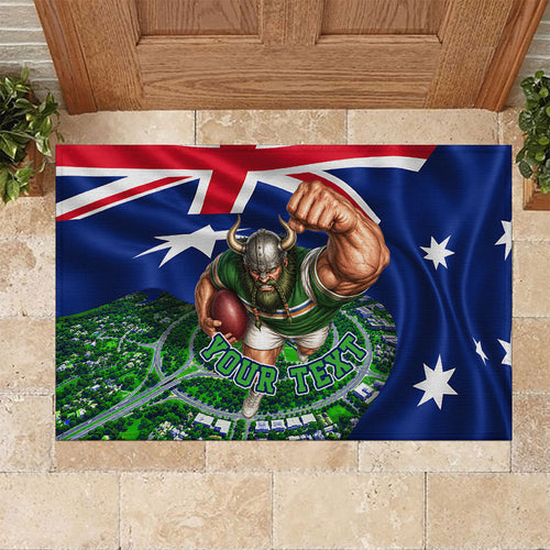 Personalized Canberra Raiders Rugby Rubber Doormat Viking Mascot And Canberra Skyline Flag Art