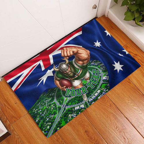 Personalized Canberra Raiders Rugby Rubber Doormat Viking Mascot And Canberra Skyline Flag Art