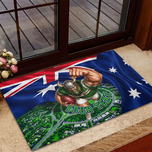 Personalized Canberra Raiders Rugby Rubber Doormat Viking Mascot And Canberra Skyline Flag Art