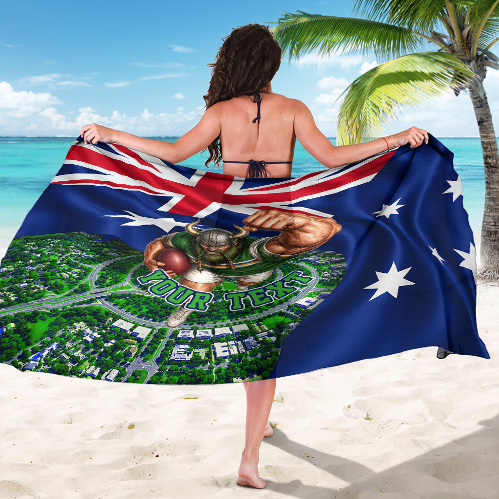 Personalized Canberra Raiders Rugby Sarong Viking Mascot And Canberra Skyline Flag Art