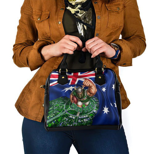 Personalized Canberra Raiders Rugby Shoulder Handbag Viking Mascot And Canberra Skyline Flag Art