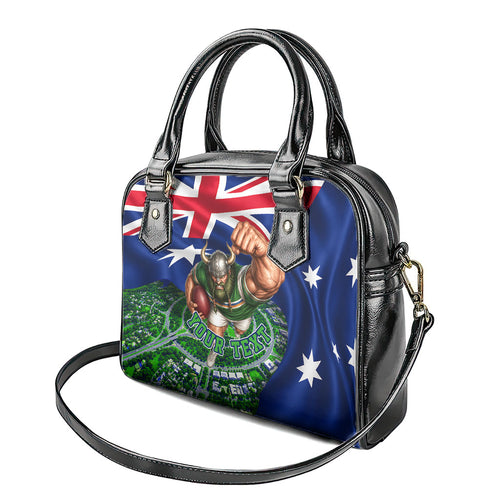 Personalized Canberra Raiders Rugby Shoulder Handbag Viking Mascot And Canberra Skyline Flag Art
