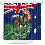 Personalized Canberra Raiders Rugby Shower Curtain Viking Mascot And Canberra Skyline Flag Art