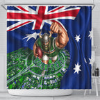 Personalized Canberra Raiders Rugby Shower Curtain Viking Mascot And Canberra Skyline Flag Art