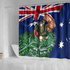 Personalized Canberra Raiders Rugby Shower Curtain Viking Mascot And Canberra Skyline Flag Art