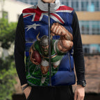 Personalized Canberra Raiders Rugby Sleeveless Puffer Jacket Viking Mascot And Canberra Skyline Flag Art