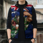 Personalized Canberra Raiders Rugby Sleeveless Puffer Jacket Viking Mascot And Canberra Skyline Flag Art