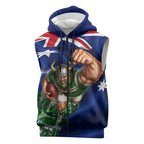 Personalized Canberra Raiders Rugby Sleeveless Zip Hoodie Viking Mascot And Canberra Skyline Flag Art